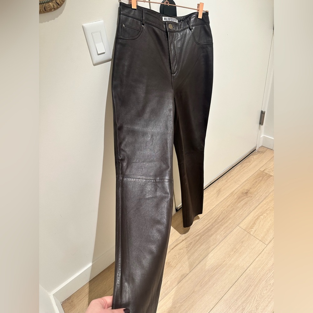 Walter Baker 100% Leather Cropped Straight Leg Chocolate Pant